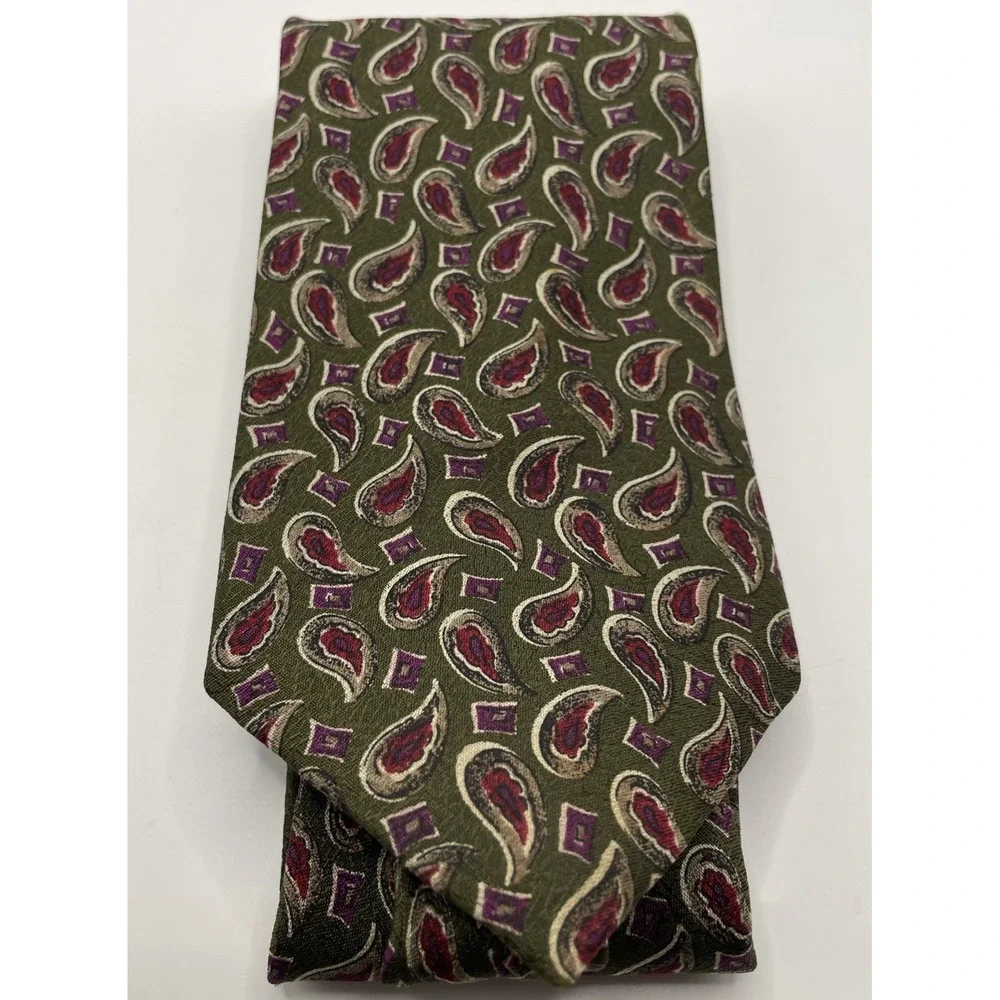 Authentic  CRISTIAN DIOR 100% Silk Olive Red Paisley Pattern Neck Tie  60